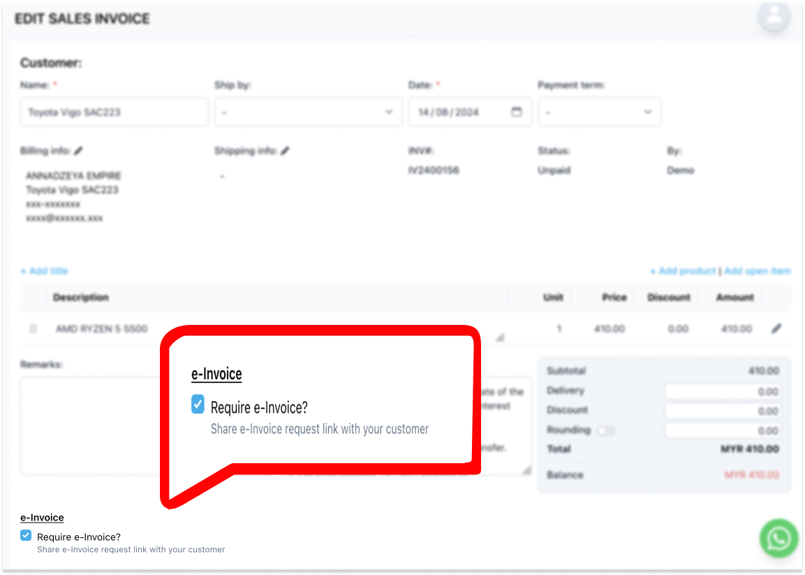 Pilihan 'Require an e-Invoice' di Niagawan Plus